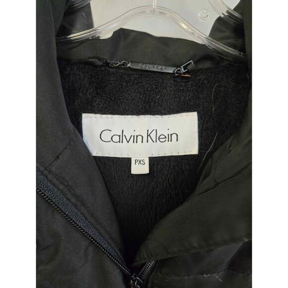 Calvin Klein PXS Black Quilted Down Puffer Jacket Coat Faux Fur Lining Hood - Picture 2 of 5